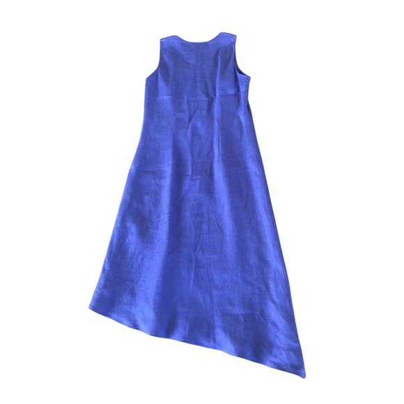 Women’s Positive Attitude Blue Floral Asymmetrical Hem MIDI Linen Blend Dress 6 - Picture 2 of 4